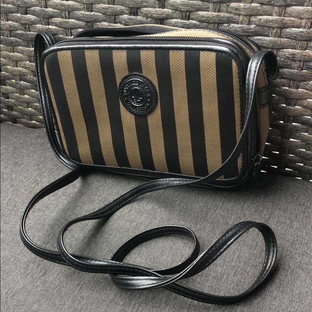 Striped Black and Brown Crossbody Bag Brand Vintage Wear Collection